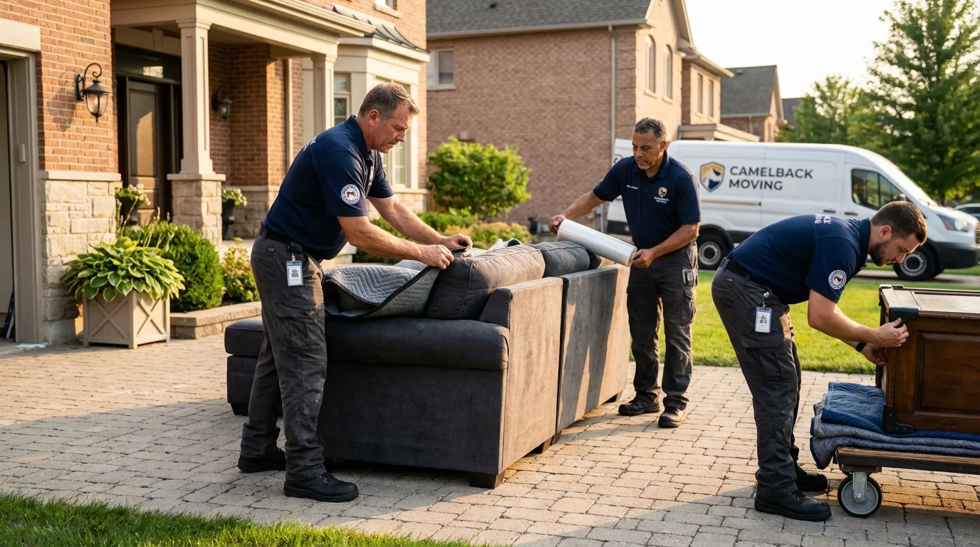 Large estate moving crew wrapping furniture in Fremont, MI